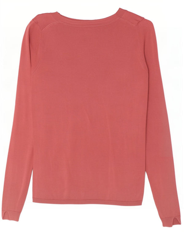 Massimo Dutti Womens V-Neck Jumper Sweater UK 6 XS Pink Cotton