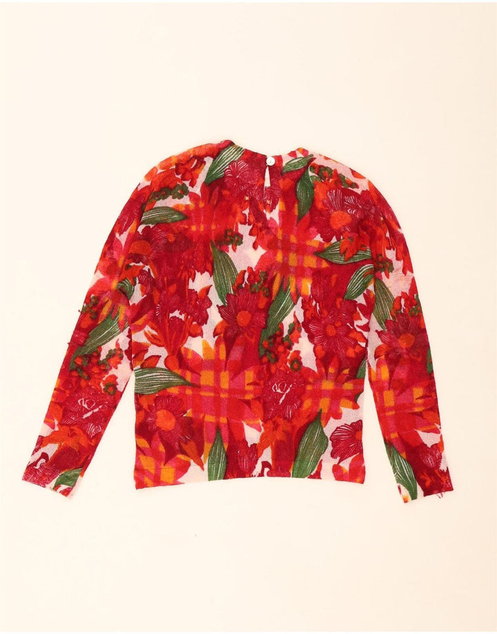 VINTAGE Womens Top Long Sleeve UK 10 Small Red Floral Vintage Vintage and Second-Hand Vintage from Messina Hembry 