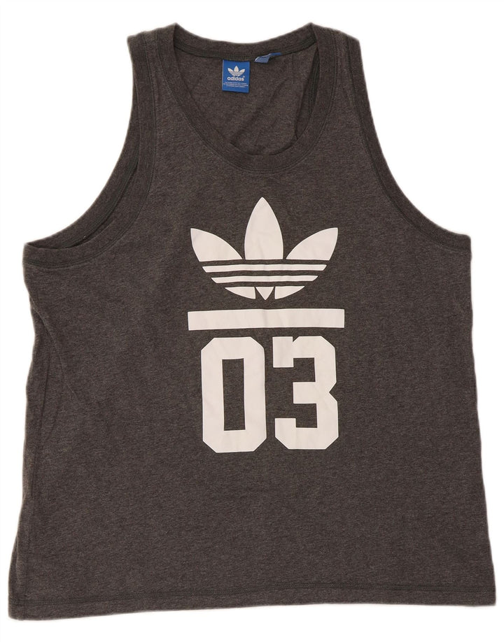 Canotta grafica da uomo Adidas grande in cotone grigio