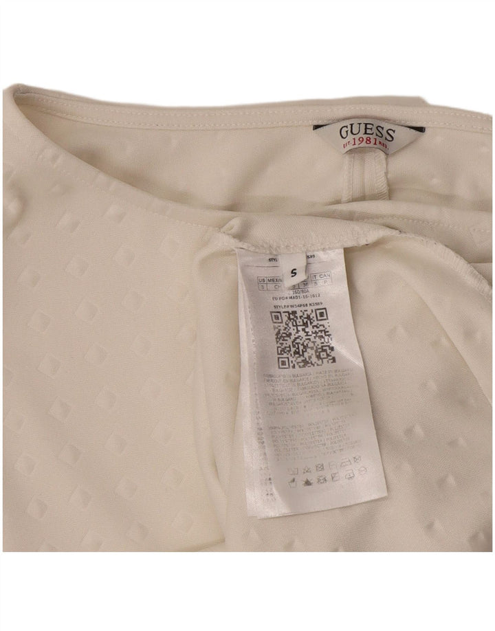 Guess Top oversize da donna con maniche a 3/4 UK 10 Small Poliestere geometrico bianco