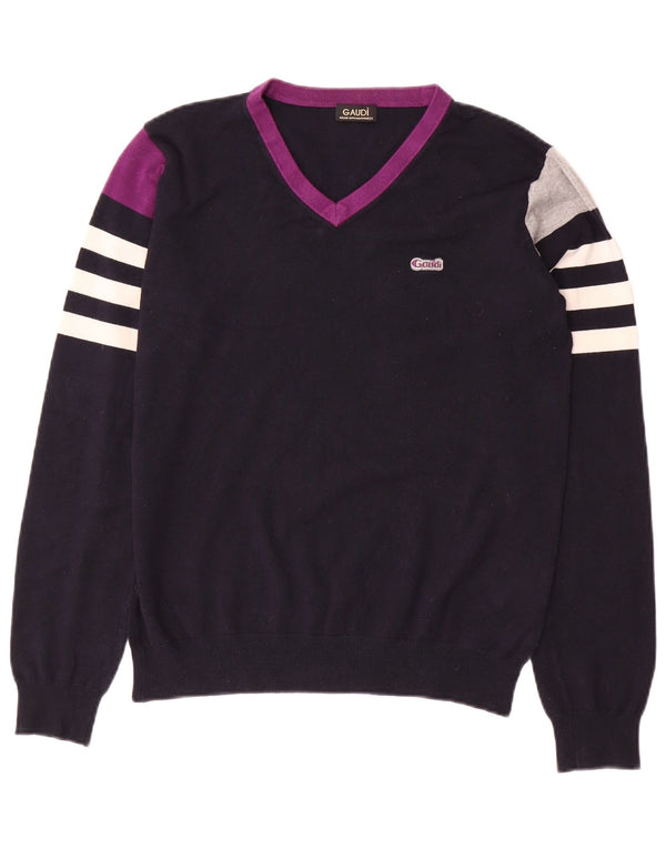 Maglione maglione con scollo a V da donna GAUDI UK 14 Blocco colore blu navy medio