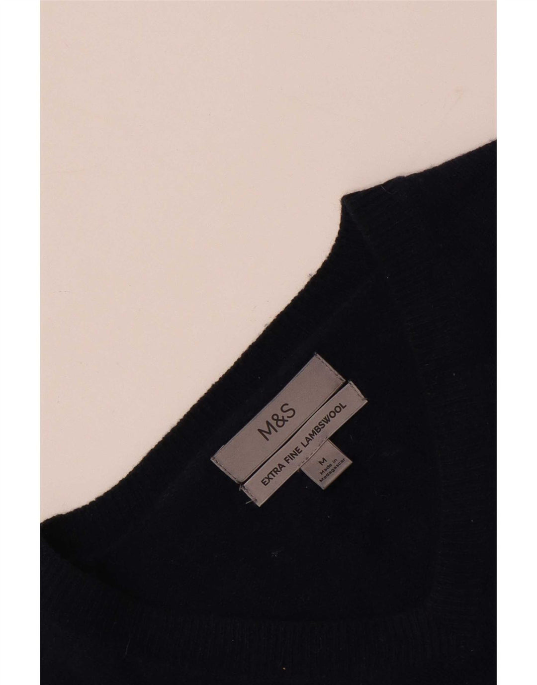 Maglione da uomo Marks & Spencer con scollo a V, lana d'agnello medio blu navy