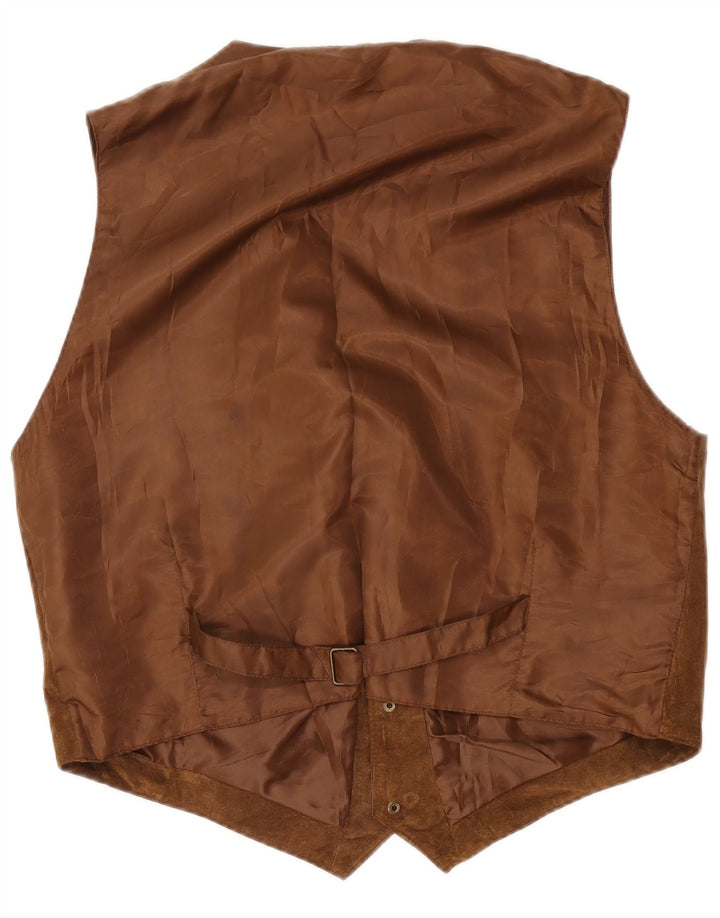 Gilet vintage da uomo in pelle scamosciata IT 52 grande in pelle marrone