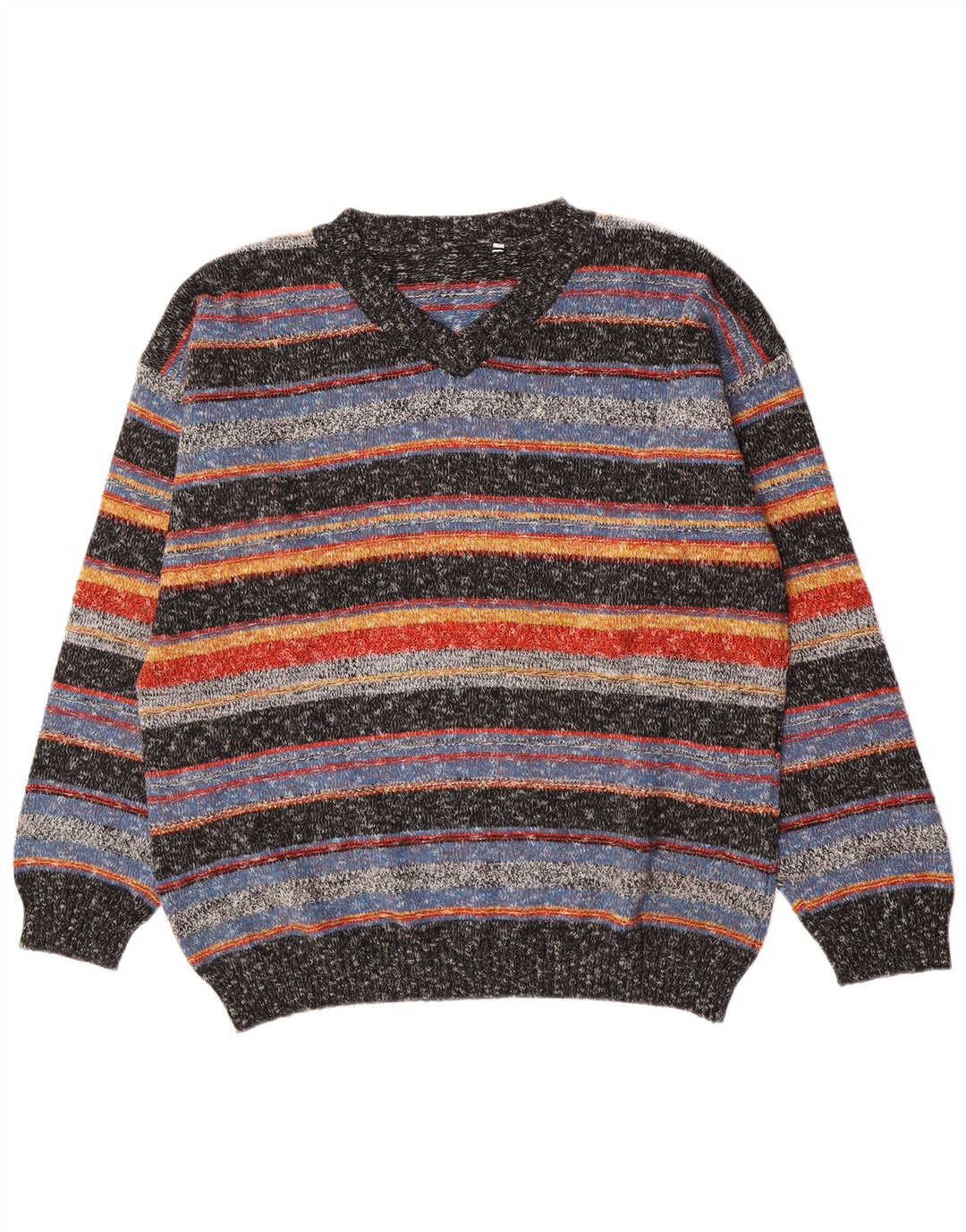 Maglione vintage da uomo con scollo a V, grande acrilico a strisce multicolore