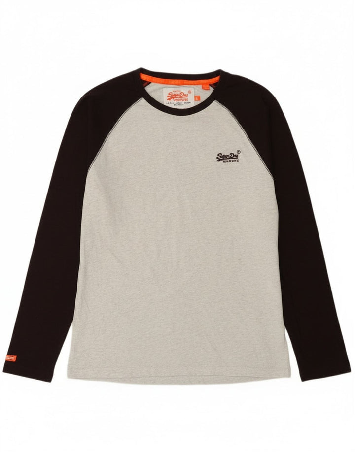 Top da uomo Superdry a maniche lunghe in cotone color block grigio grande