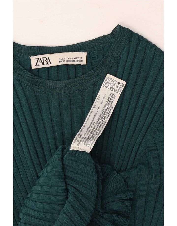 Top corto in camicetta corta da donna Zara UK 8 piccolo in viscosa verde