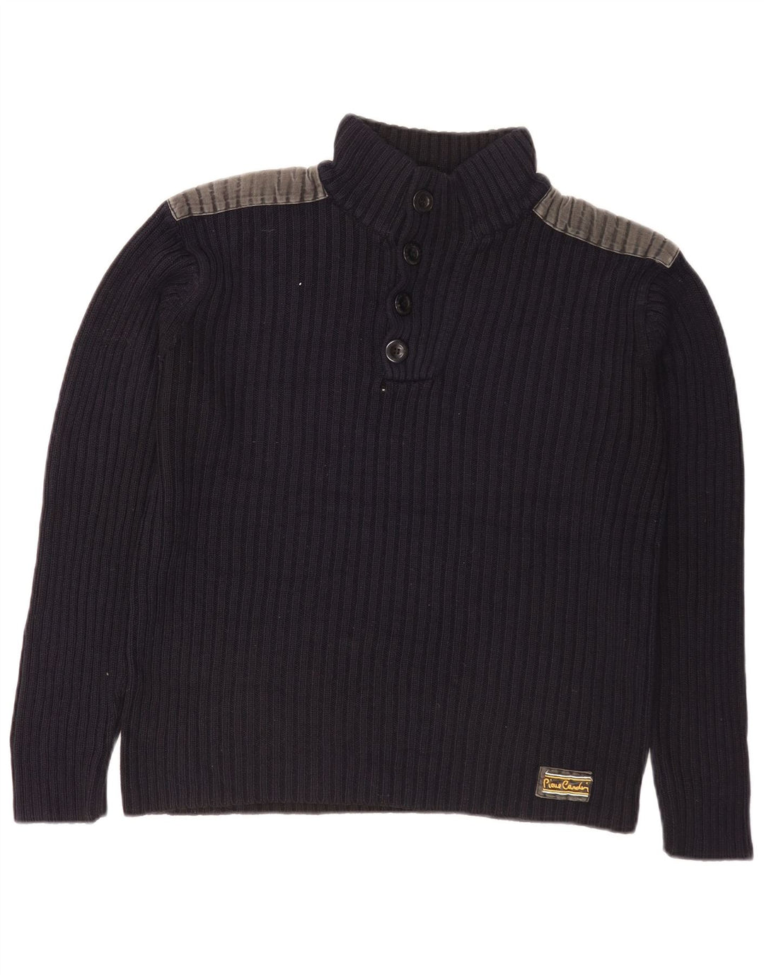 Pierre Cardin Maglione da uomo con collo a bottoni piccolo color block blu navy