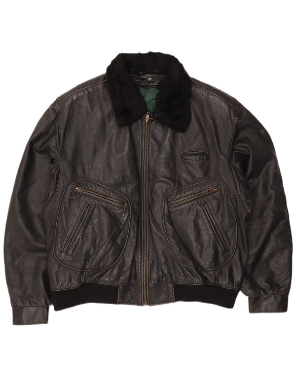 Giacca in pelle vintage da uomo IT 56 3XL Pelle nera