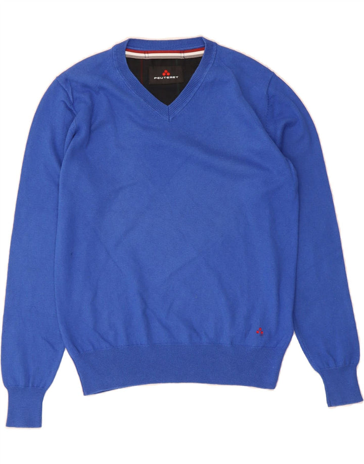 PEUTEREY Mens V-Neck Jumper Sweater Small Blue Cotton Vintage PEUTEREY and Second-Hand PEUTEREY from Messina Hembry 