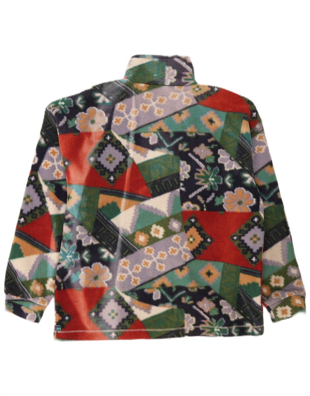 Giacca in pile vintage da donna UK 14 media multicolore geometrica