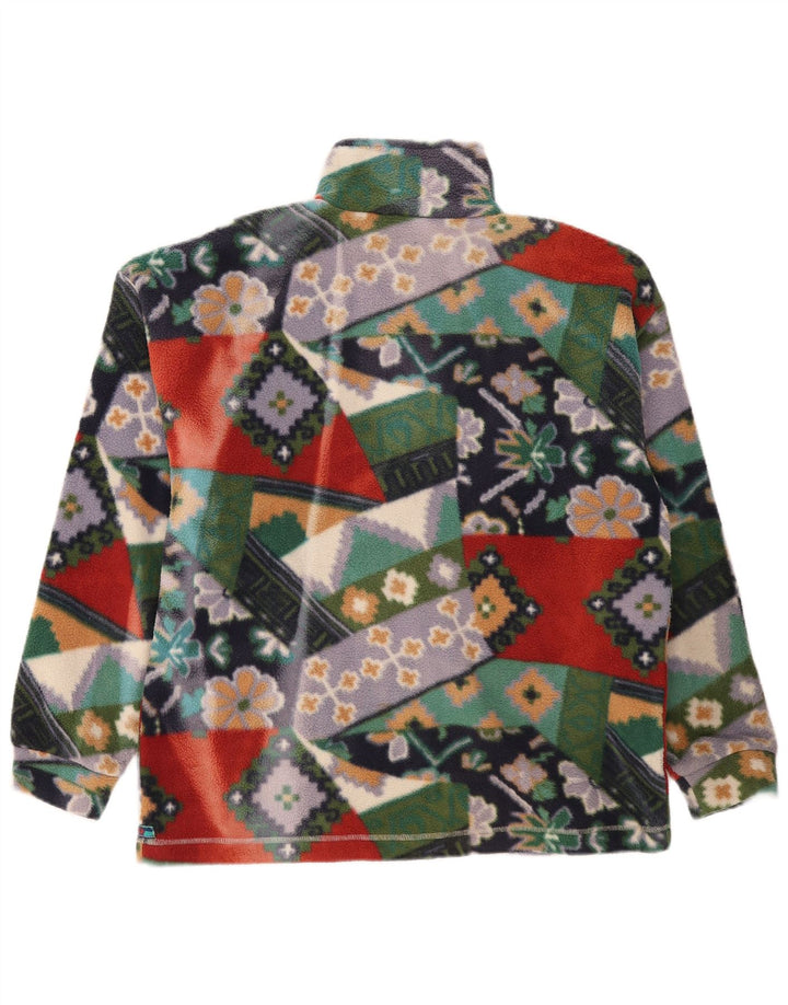 Giacca in pile vintage da donna UK 14 media multicolore geometrica