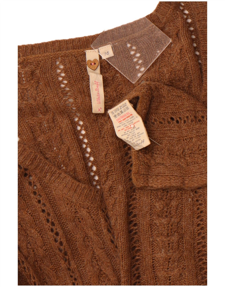 WHITE STUFF Maglione cardigan da donna UK 16 Grande viscosa marrone