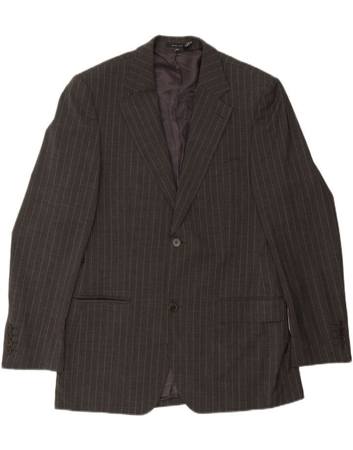ZARA Mens 2 Button Blazer Jacket EU 50 Large Grey Pinstripe Wool Vintage Zara and Second-Hand Zara from Messina Hembry 