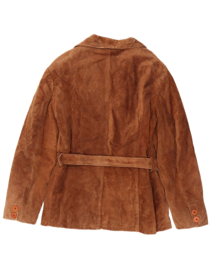 Giacca vintage in pelle scamosciata doppio petto da donna UK 18 XL in pelle beige