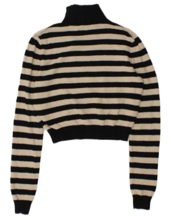 Zara Womens Crop Roll Neck Jumper Sweater UK 10 Small Black Striped Acrylic