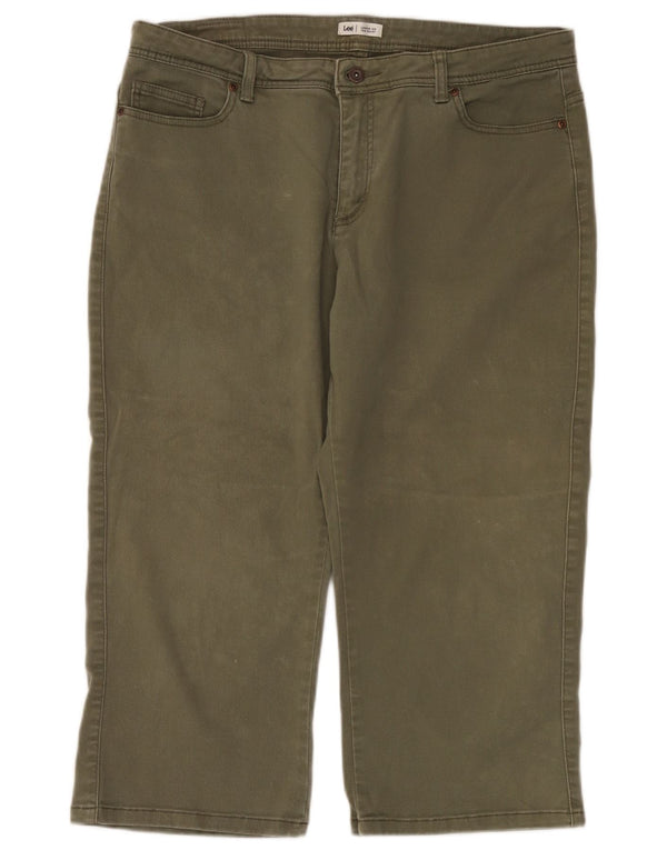 Pantaloni capri dritti da donna Lee US 14 XL W36 L22 cotone kaki