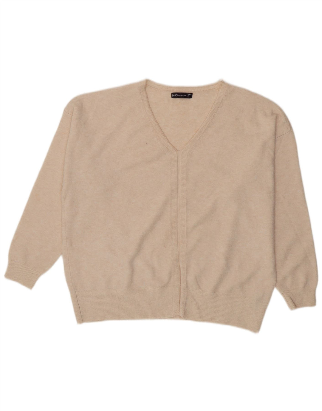 Maglione oversize con scollo a V da donna Marks & Spencer UK 16 Large Beige
