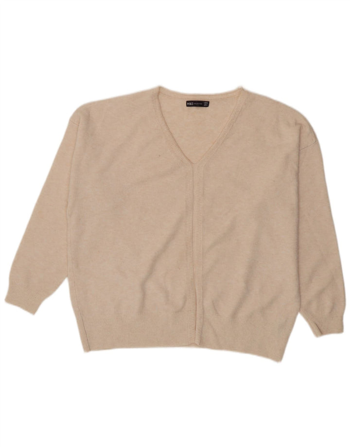 Maglione oversize con scollo a V da donna Marks & Spencer UK 16 Large Beige
