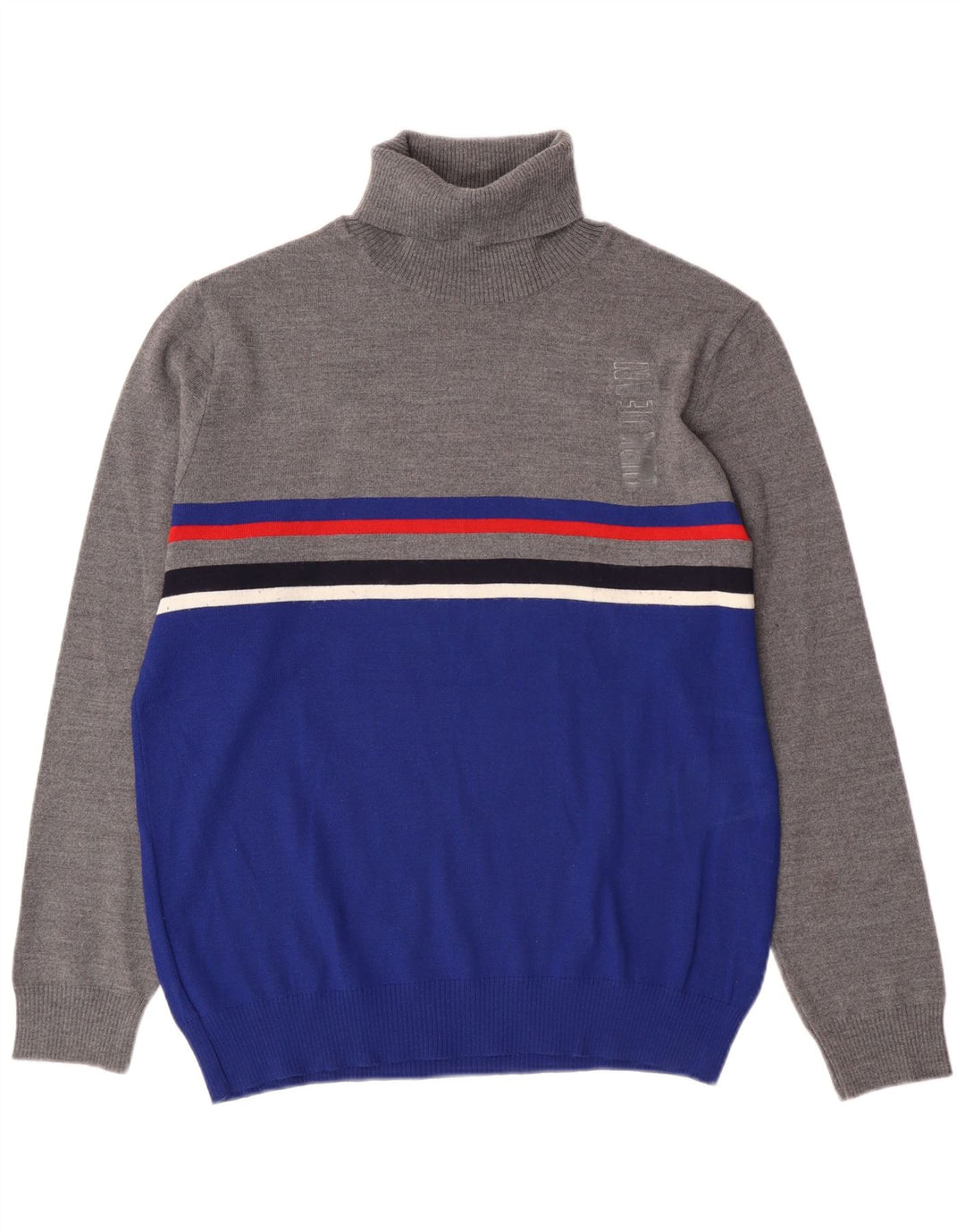 Maglione maglione vintage da uomo con collo alto XL grigio acrilico color block