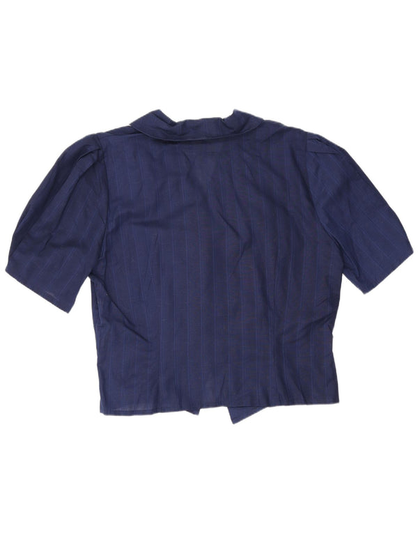 Camicetta camicia vintage da donna IT 44 medio blu navy a righe