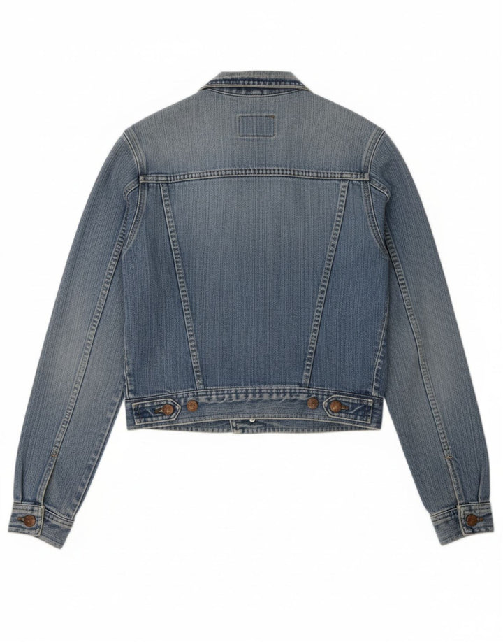 VINTAGE Womens Crop Denim Jacket UK 12 Medium Blue Cotton Vintage Vintage and Second-Hand Vintage from Messina Hembry 