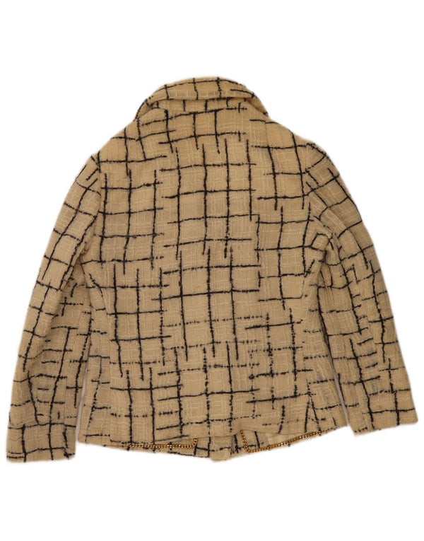 Giacca blazer vintage da donna a 4 bottoni UK 10 piccolo quadretto beige