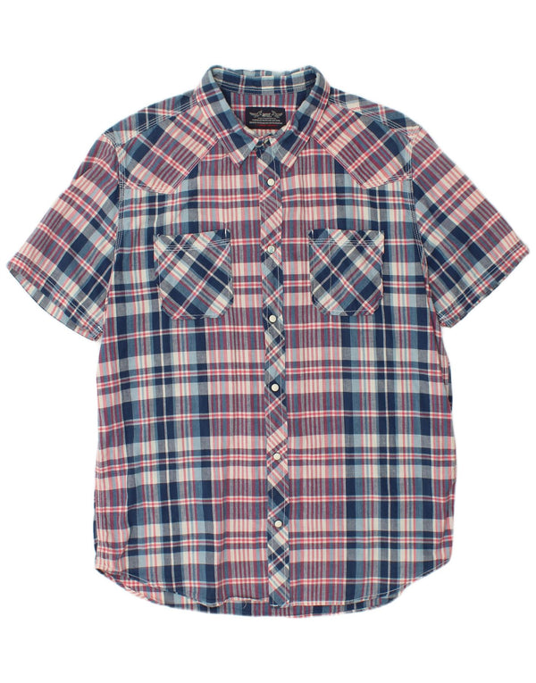 Camicia a maniche corte da uomo Rifle XL in cotone scozzese blu