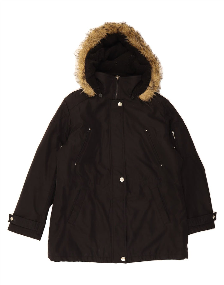 LONDON FOG Womens Hooded Parka Jacket UK 16 Large Black Polyester Vintage London Fog and Second-Hand London Fog from Messina Hembry 
