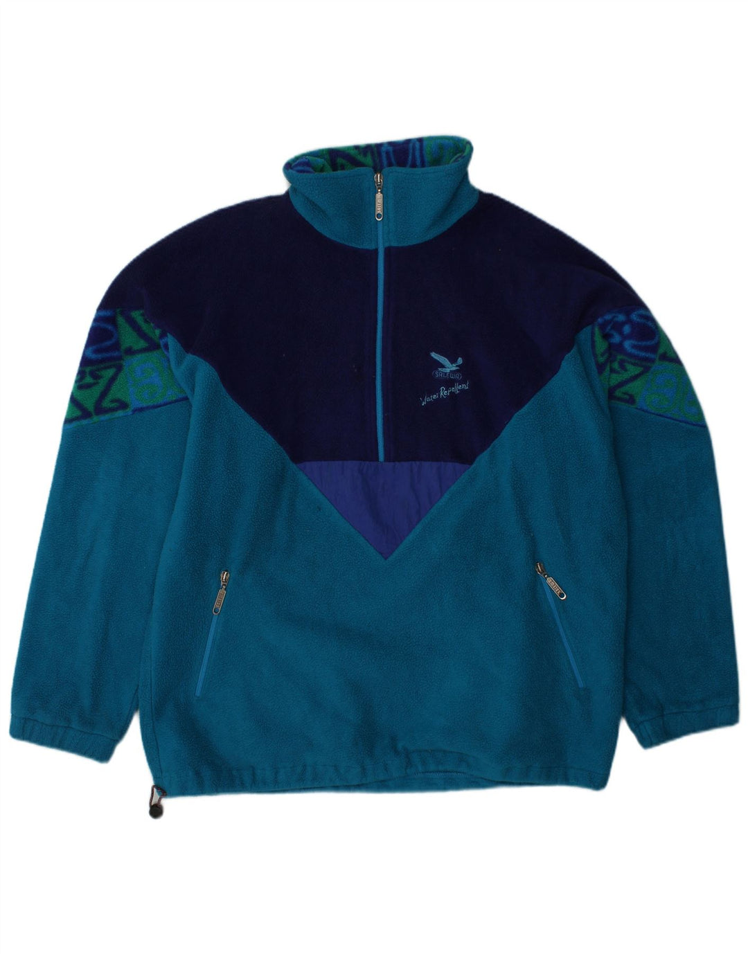 SALEWA Maglione in pile da uomo Polartec con zip e collo XL in poliestere color block blu