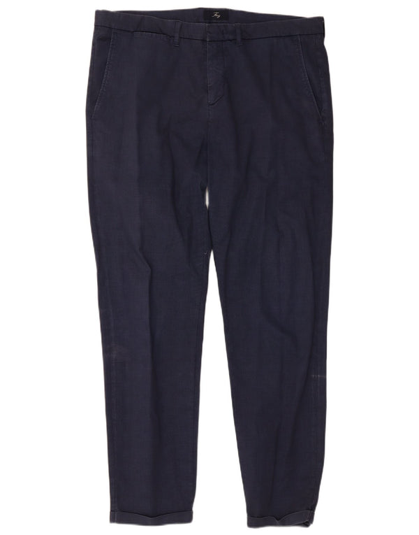 Pantaloni chino slim da uomo Fay W38 L30 blu navy a quadri
