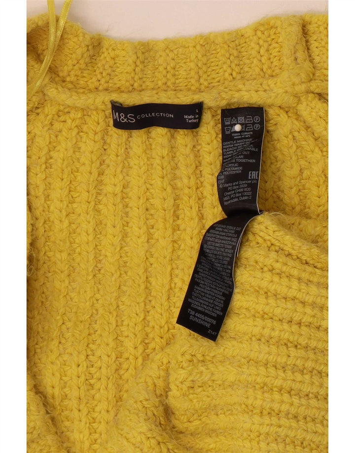 Maglione cardigan aperto da donna Marks & Spencer UK 16 grande acrilico giallo