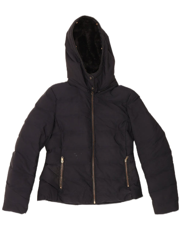 Giacca imbottita in sherpa con cappuccio da donna Zara UK 16 grande in poliestere blu navy