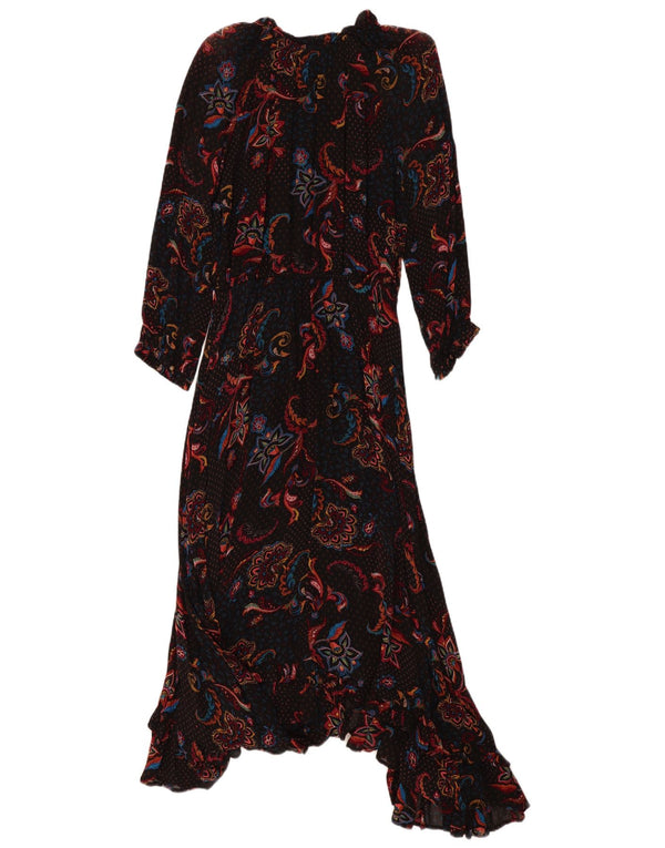 Abito lungo asimmetrico a maniche lunghe da donna Monsoon UK 14 Paisley nero medio
