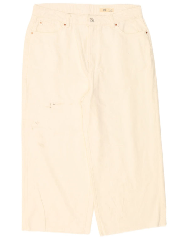 Jeans cropped a gamba larga da donna Marks & Spencer UK 16 Large W36 L24 bianco sporco