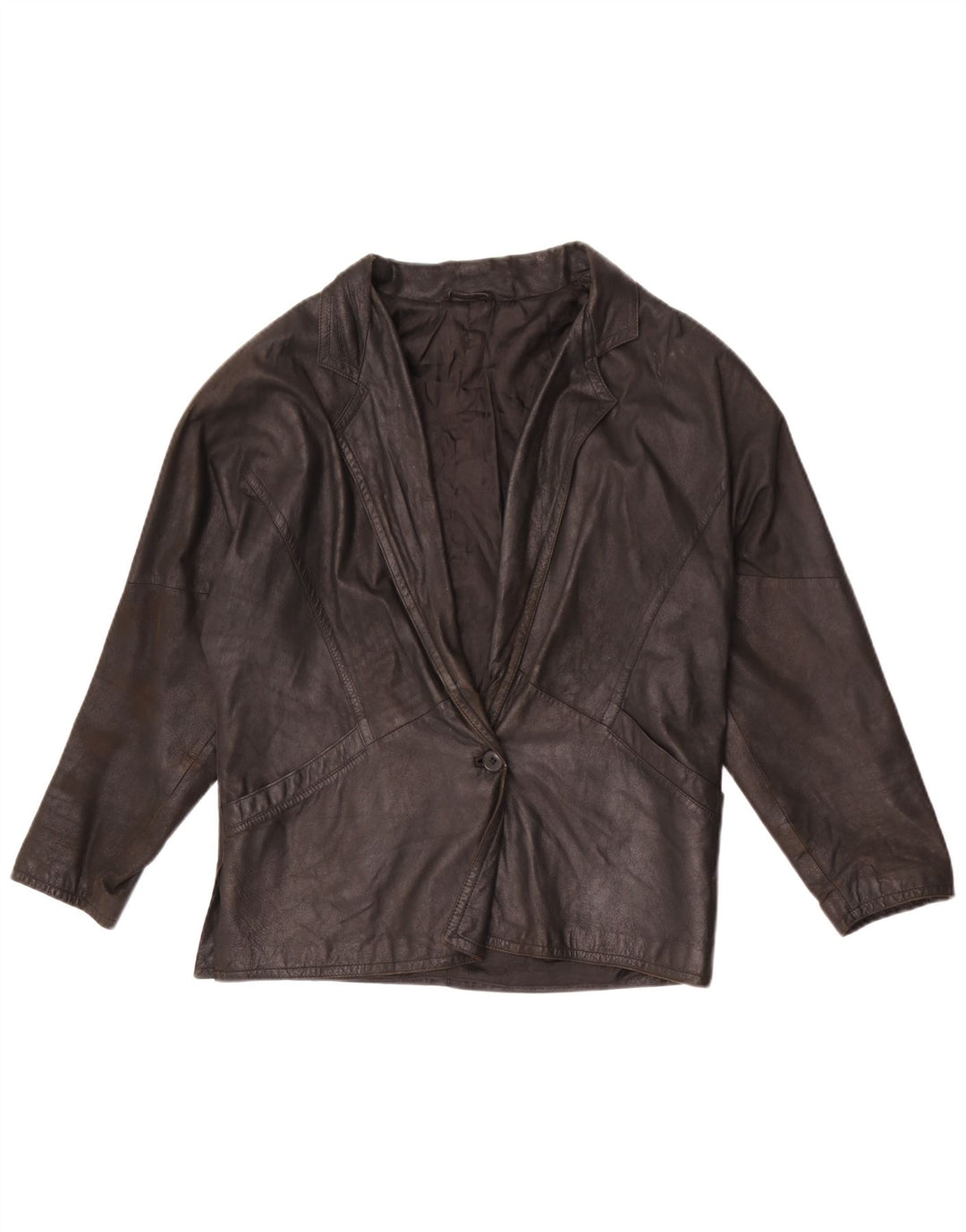 Giacca blazer in pelle vintage da donna a 1 bottone IT 42 media nera