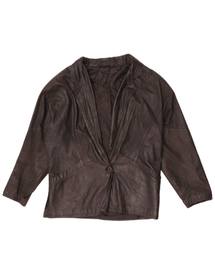 Giacca blazer in pelle vintage da donna a 1 bottone IT 42 media nera
