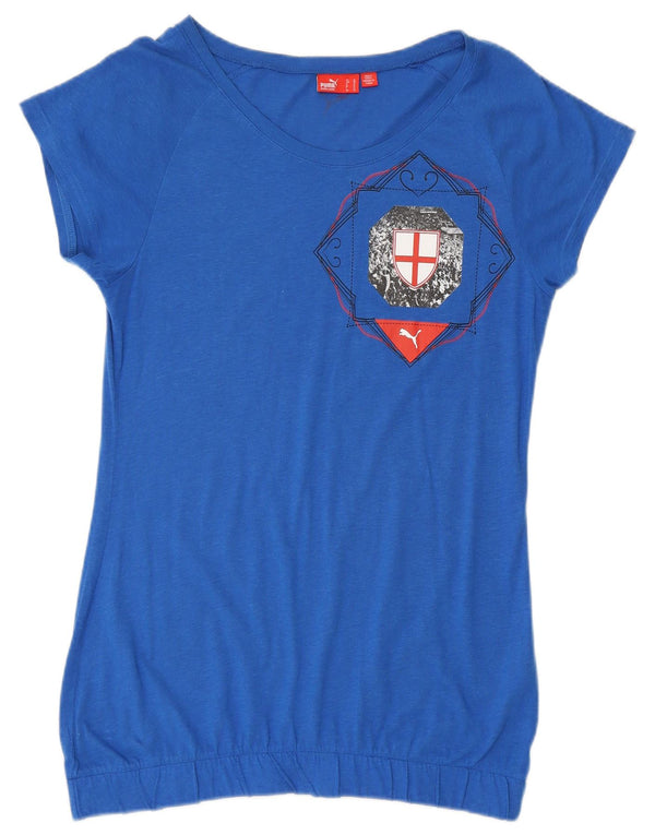 Puma T-shirt grafica da donna Top UK 16 Large Blu Cotone