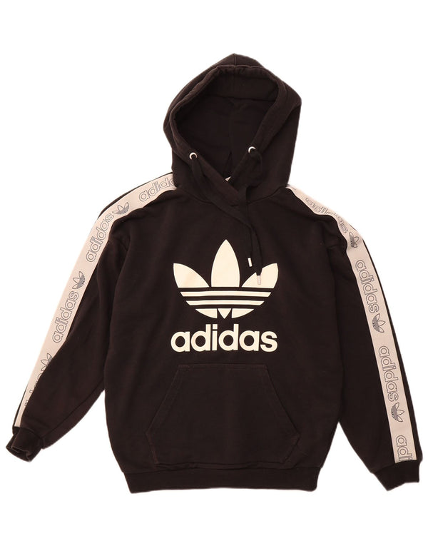 ADIDAS Womens Oversized Graphic Hoodie Jumper UK 8 Small Black Colourblock