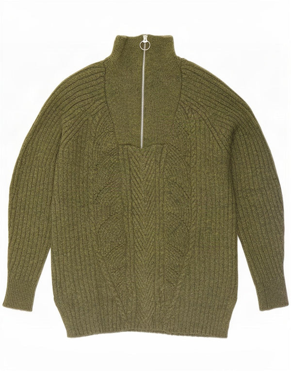 Maglione da donna Marks & Spencer con zip e collo UK 10 piccolo acrilico kaki