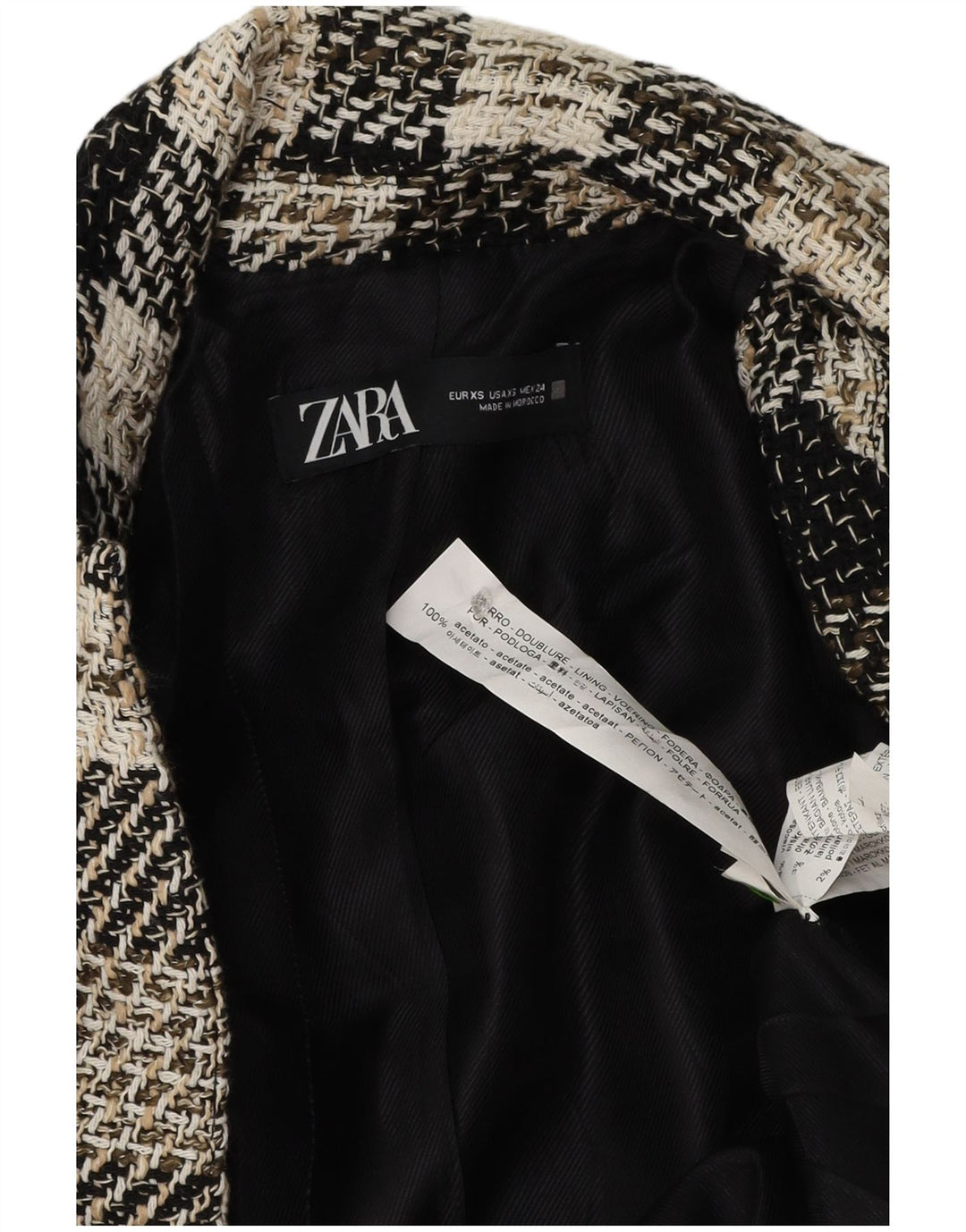 Soprabito aperto da donna Zara UK 6 XS acetato nero a quadri