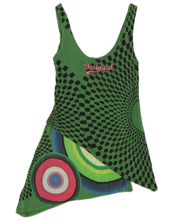 Desigual Abito asimmetrico grafico da donna UK 8 Piccolo verde geometrico