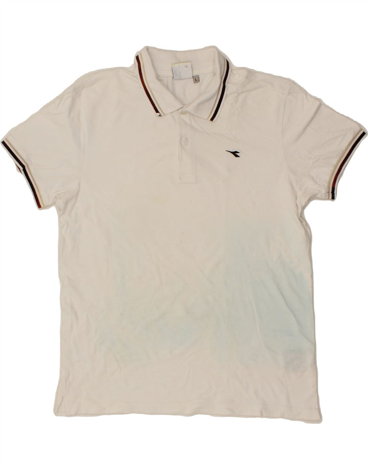 DIADORA Mens Polo Shirt Large White Cotton Vintage Diadora and Second-Hand Diadora from Messina Hembry 