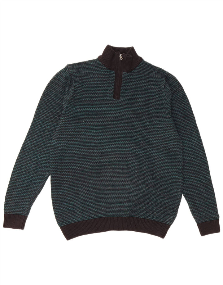 Maglione da uomo Marks & Spencer con zip e collo in cotone a righe verde medio