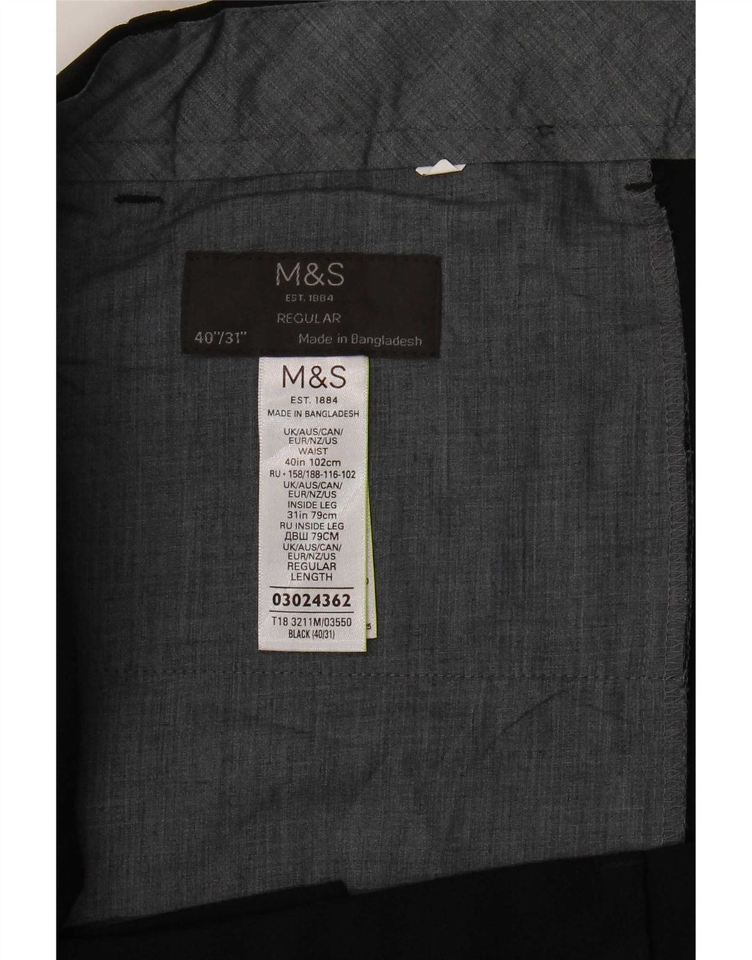 Pantaloni da abito vestibilità regolare Marks & Spencer da uomo W40 L31 poliestere nero