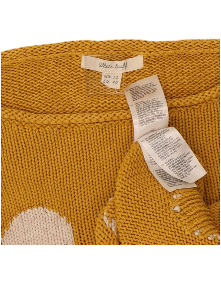 WHITE STUFF Maglione da donna con scollo a barca UK 12 Giallo medio geometrico