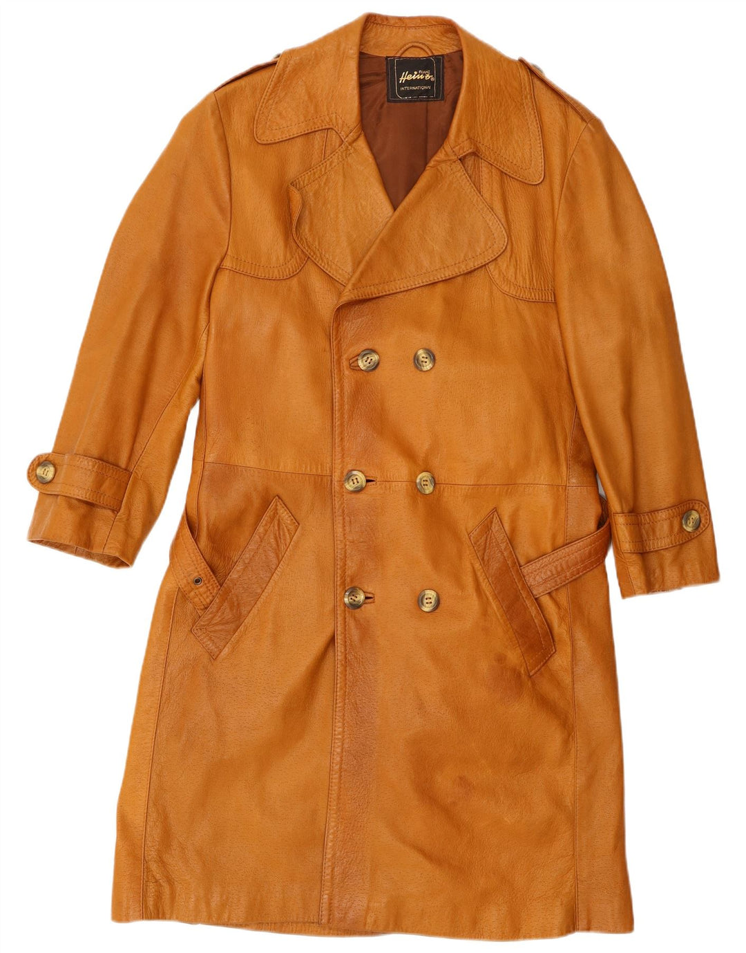 Cappotto in pelle militare da uomo VINTAGE EU 46 piccolo beige