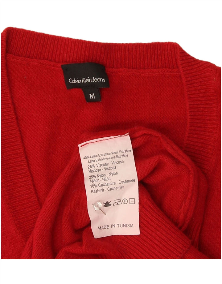 Maglione maglione con scollo a V da donna Calvin Klein Jeans UK 12 Lana rossa media