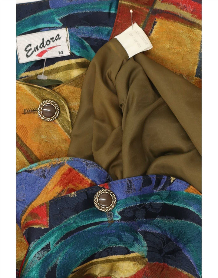 Giacca blazer da donna a 4 bottoni Endora UK 14 grande geometrica multicolore