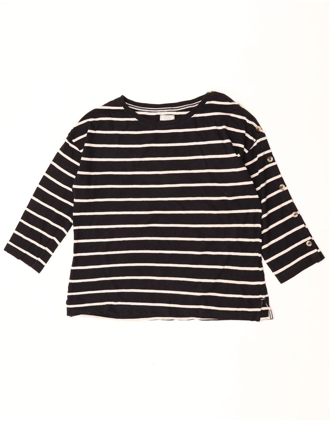 Top da donna Fat Face manica 3/4 UK 12 cotone a righe nere medie