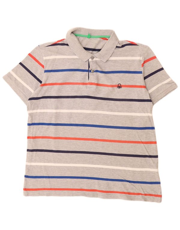 Polo Benetton Uomo XL Cotone Rigato Grigio